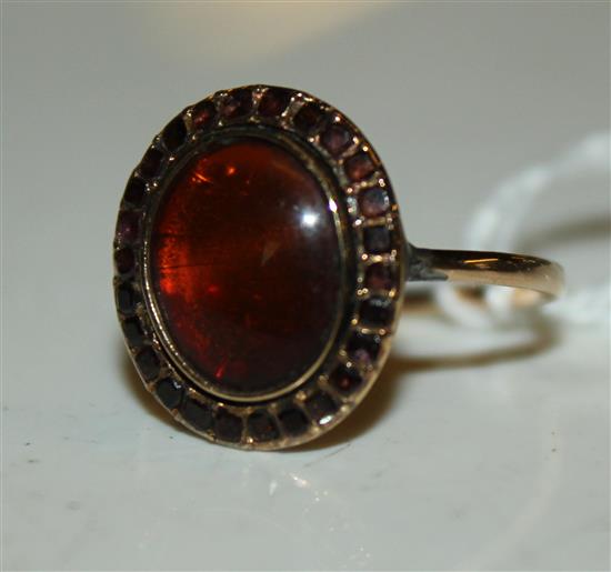 18C gold and amber ring, 1798 inscription